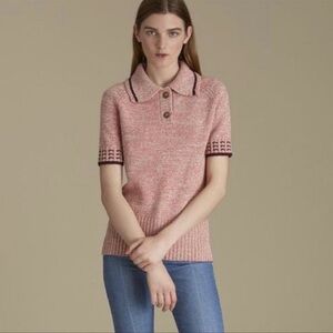 Land of Distraction Wool-Blend Short-Sleeved Polo Pink Sweater top size S